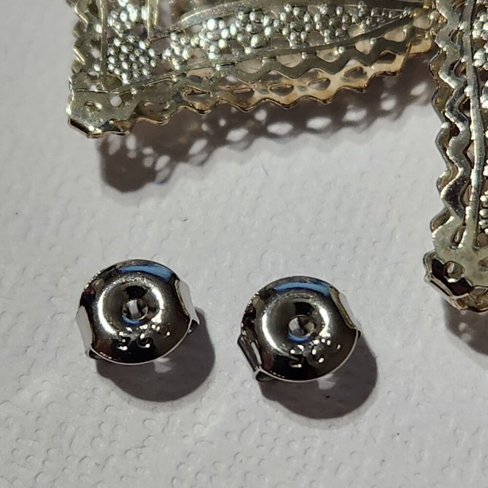 VTG NIB 3.48g 925 Retro "Puffed" Thin Silver Filigree Open Drop Stud Earrings - Picture 8 of 15